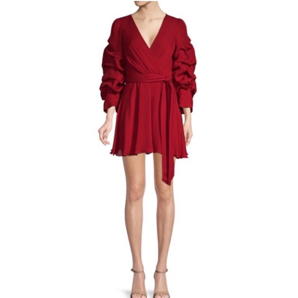 Alice + Olivia Santina Tuck Sleeve Red Silk Mini Dress Size 2